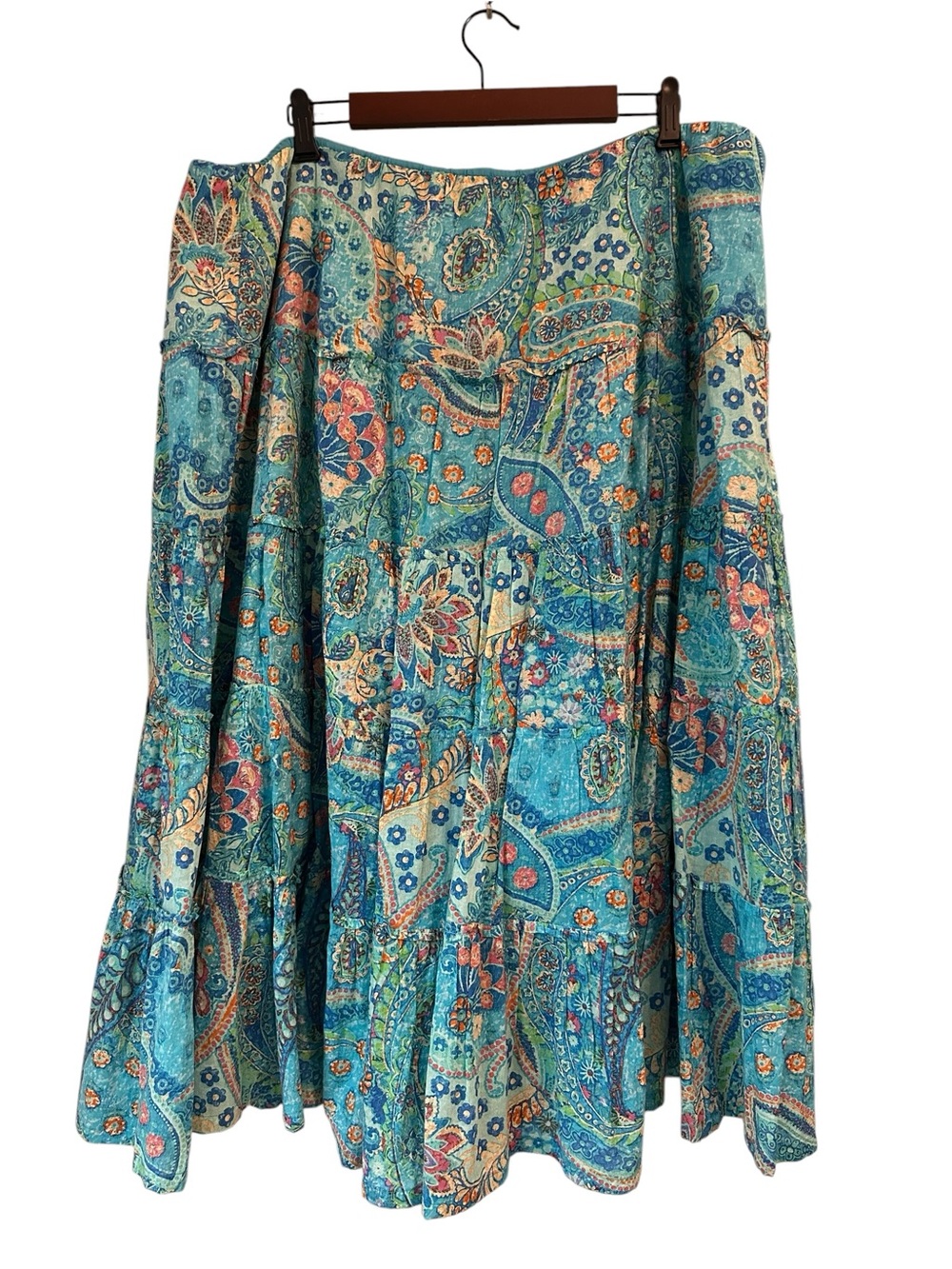 Lauren Ralph Lauren Teal Floral Tiered A-Line Boho Skirt, 2X - Picture 8 of 10